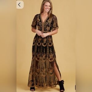 Altar'd State Black and Gold Maxi Dress